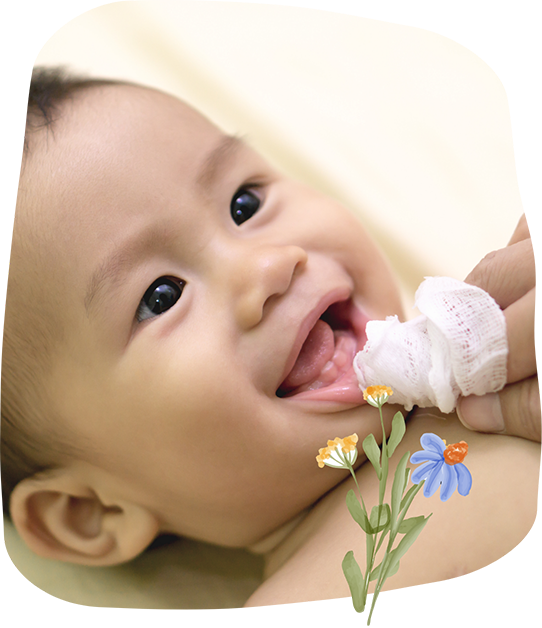 Dentist examining a baby's smile