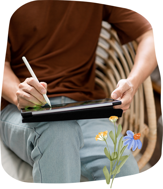 Person filling out forms on a tablet