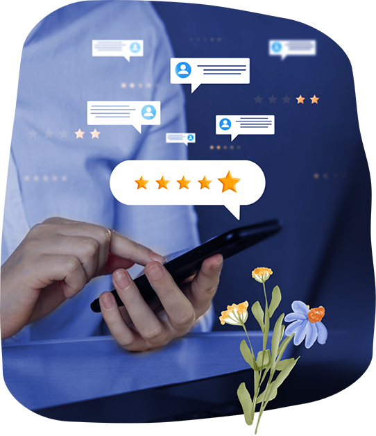 Person leaving a five star review on their phone